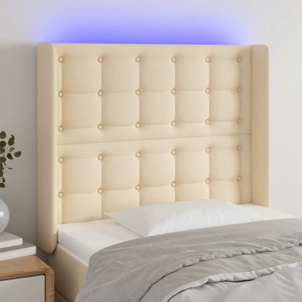 Krémszínű szövet LED-es fejtámla 103x16x118/128 cm