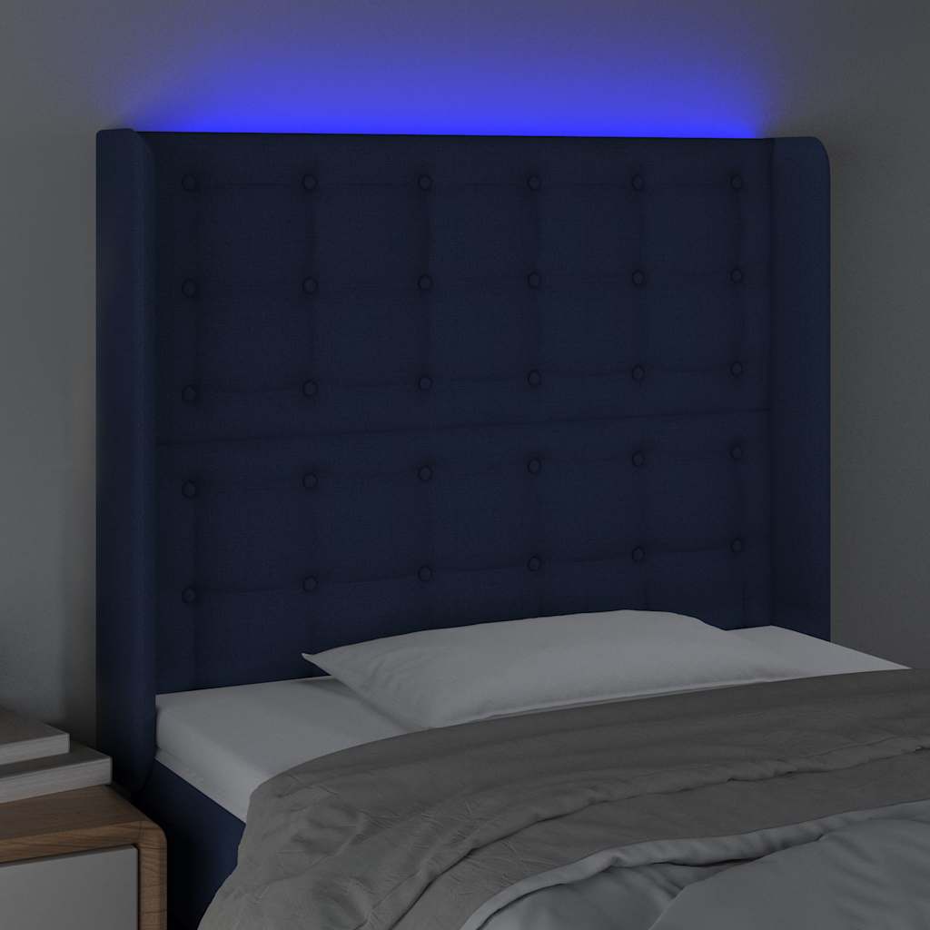 Kék szövet LED-es fejtámla 103x16x118/128 cm 4