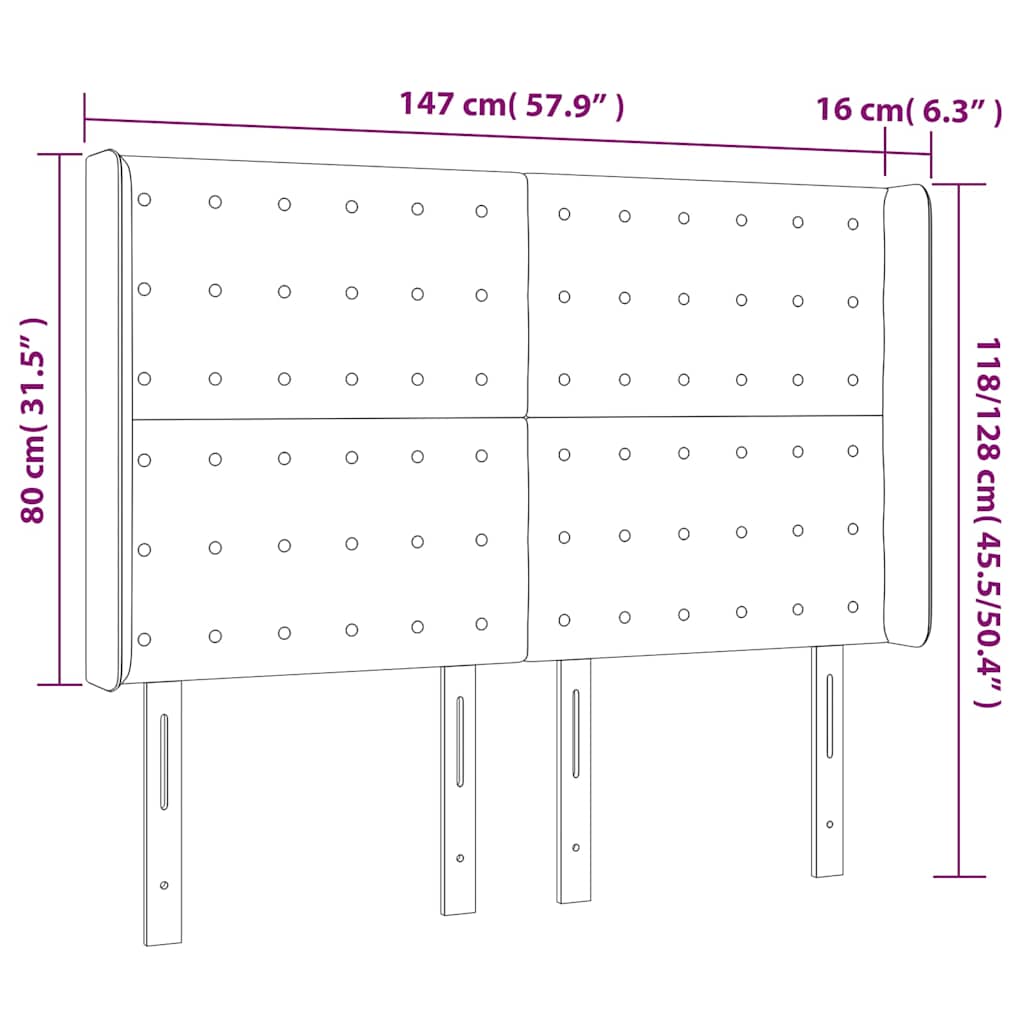 Fekete szövet LED-es fejtámla 147x16x118/128 cm 6