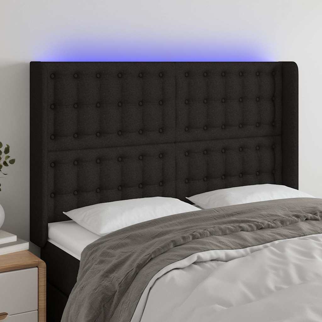 Fekete szövet LED-es fejtámla 147x16x118/128 cm