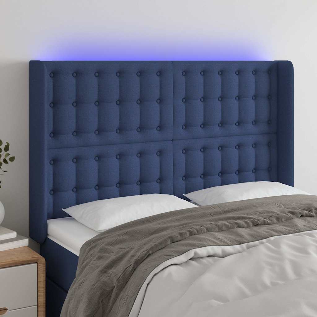 Kék szövet LED-es fejtámla 147x16x118/128 cm