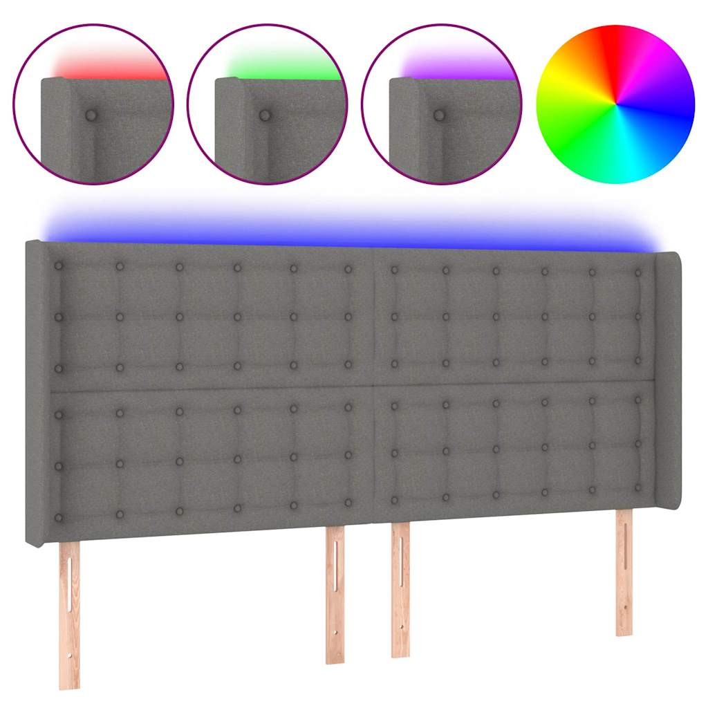 Sötétszürke szövet LED-es fejtámla 163x16x118/128 cm 2