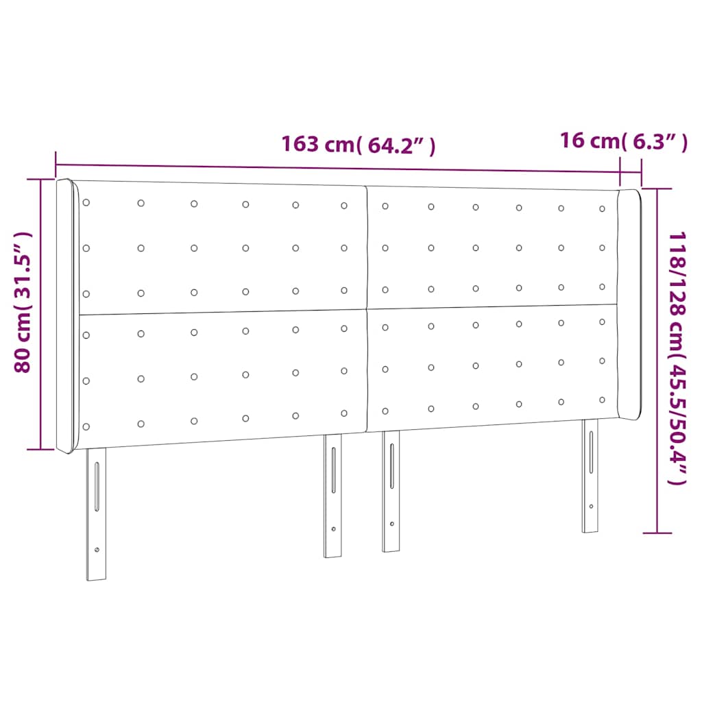 Sötétszürke szövet LED-es fejtámla 163x16x118/128 cm 6