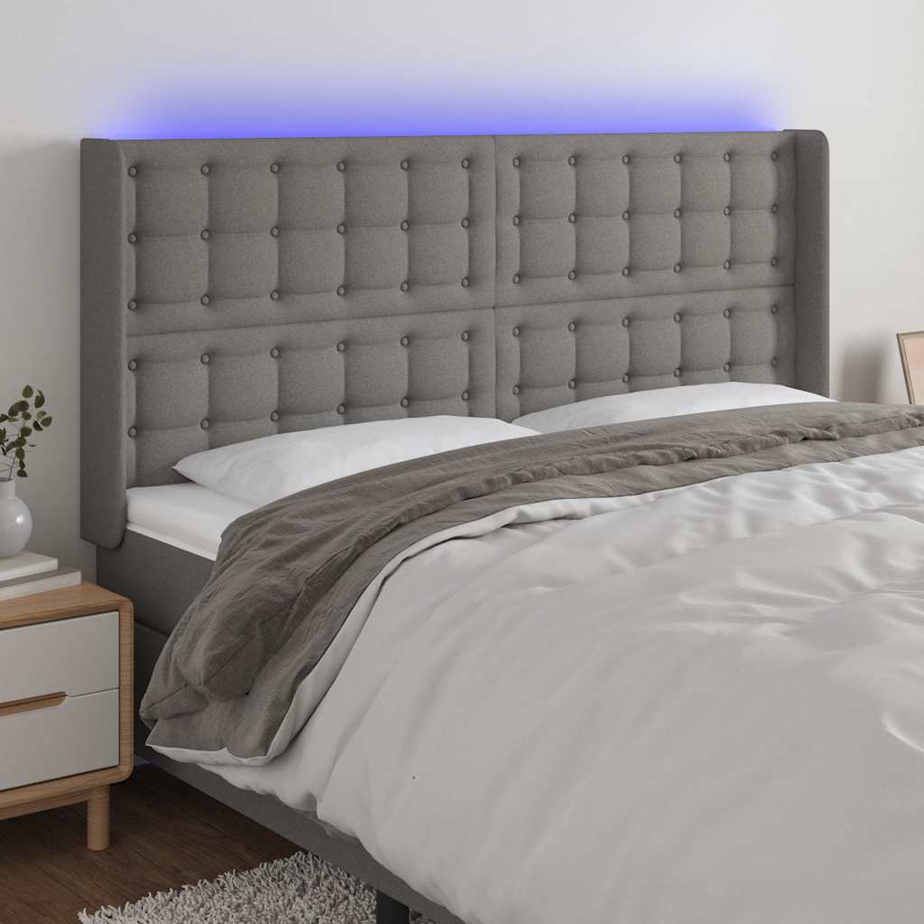 Sötétszürke szövet LED-es fejtámla 163x16x118/128 cm