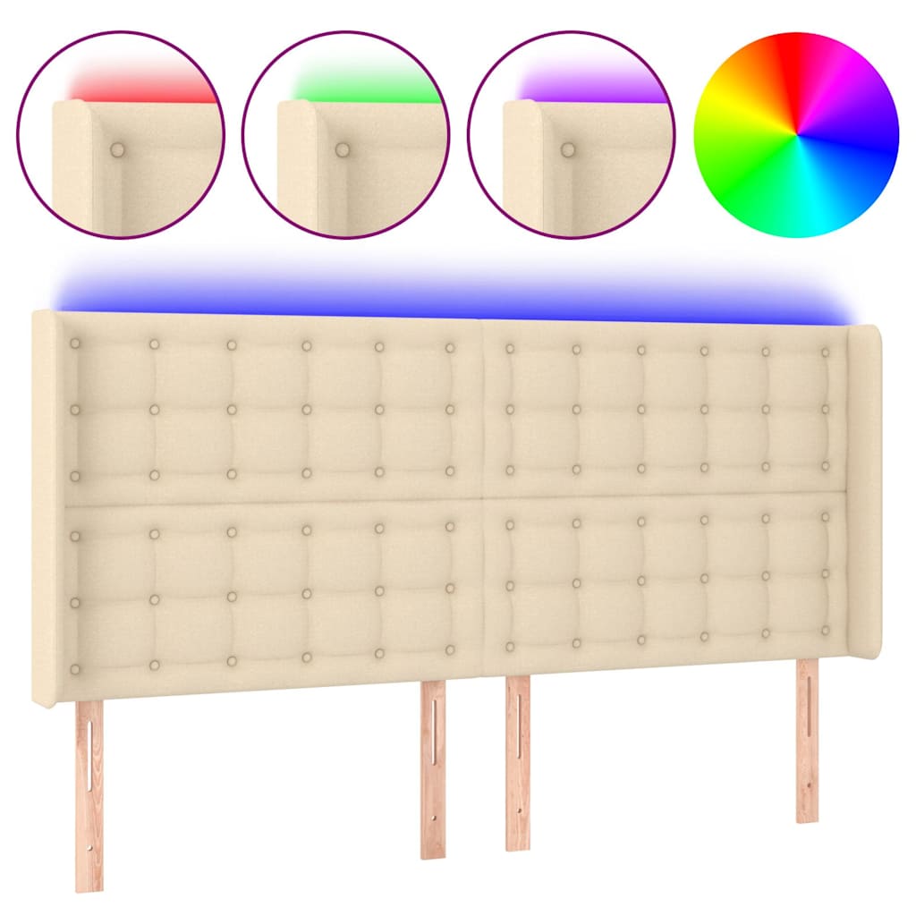 Krémszínű szövet LED-es fejtámla 183x16x118/128 cm 2