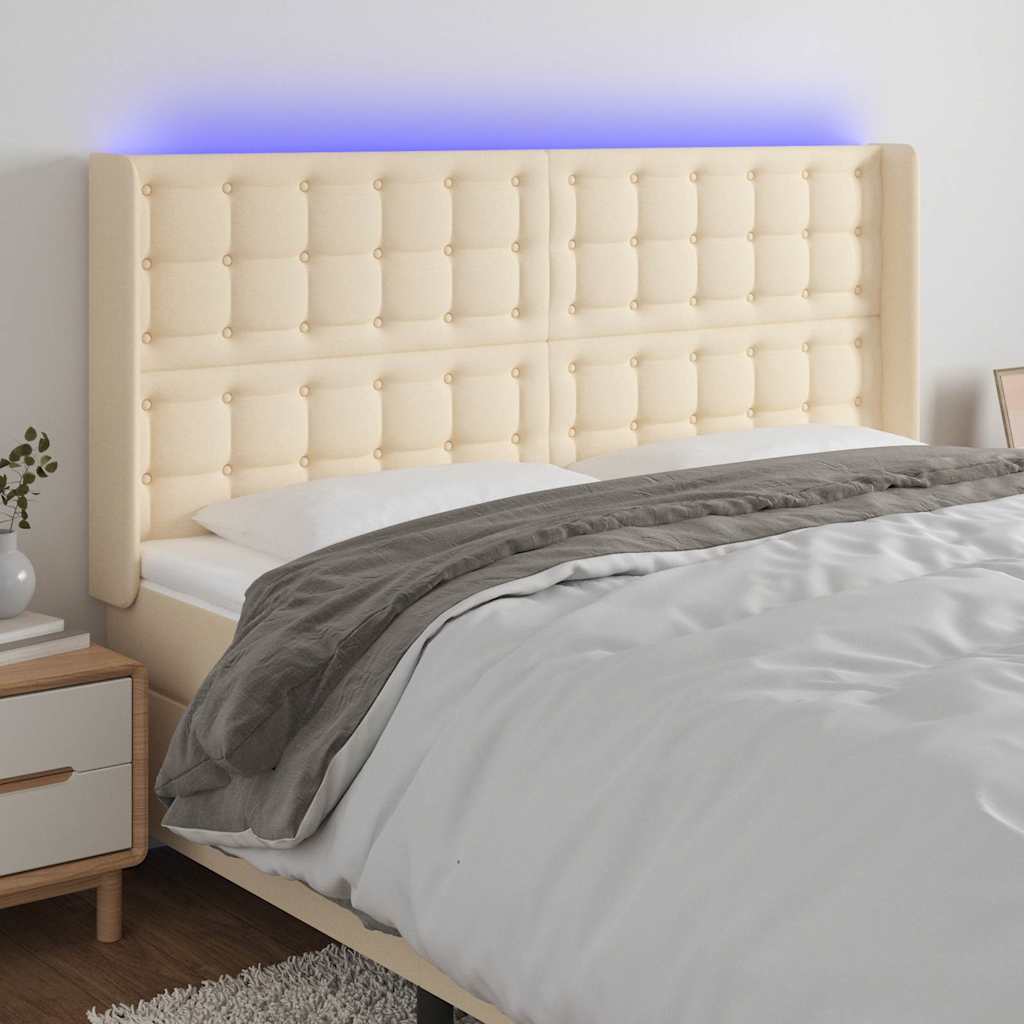 Krémszínű szövet LED-es fejtámla 183x16x118/128 cm