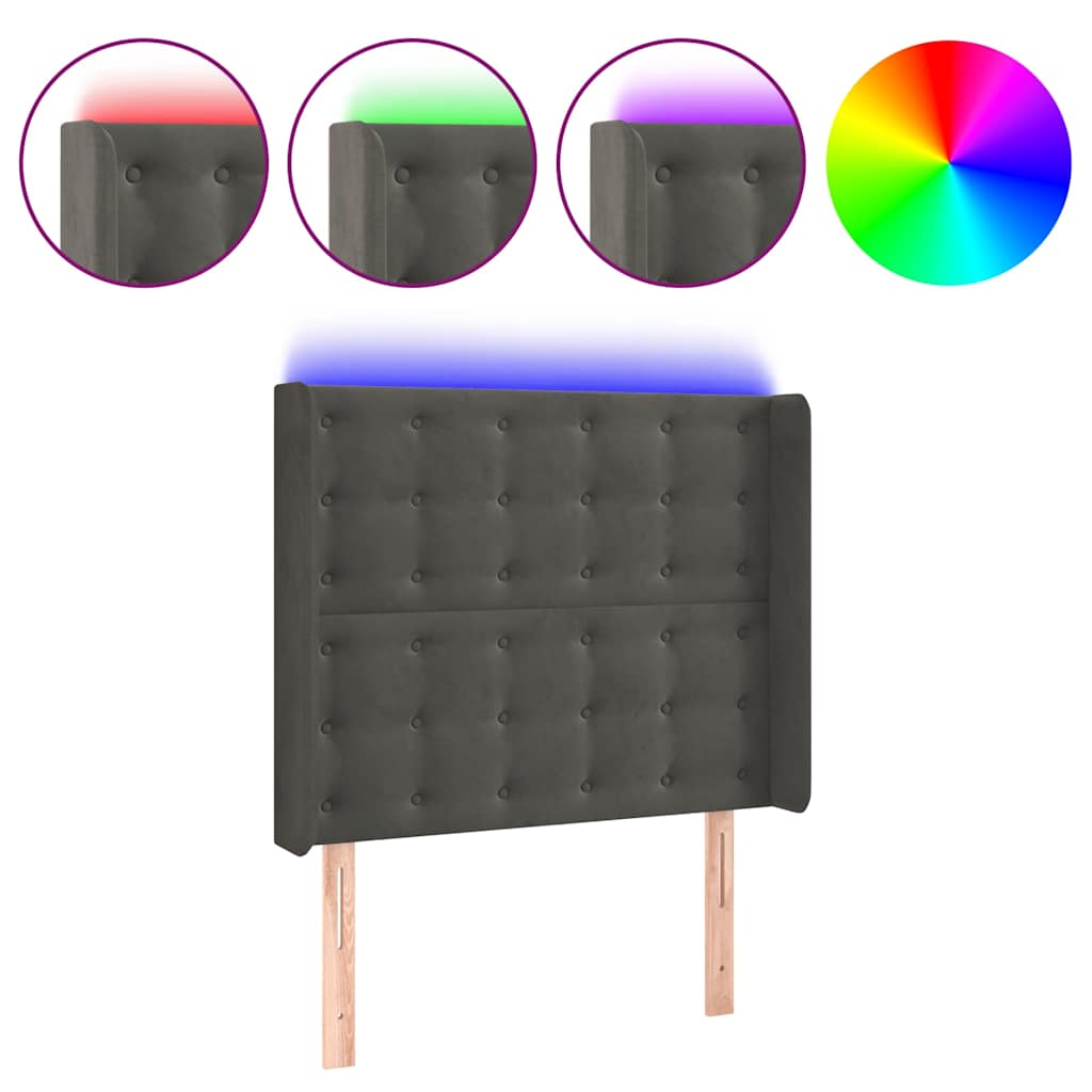 Sötétszürke bársony LED-es fejtámla 83x16x118/128 cm 2