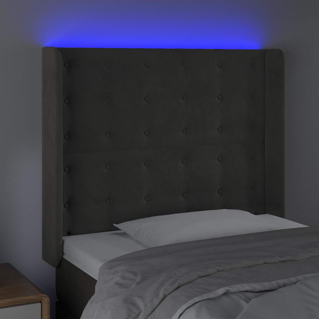 Sötétszürke bársony LED-es fejtámla 83x16x118/128 cm 4