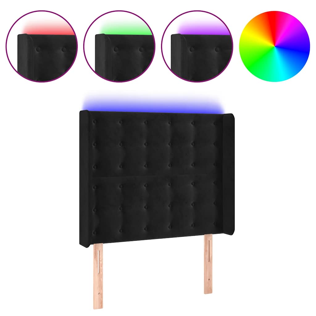 Fekete bársony LED-es fejtámla 93x16x118/128 cm 2