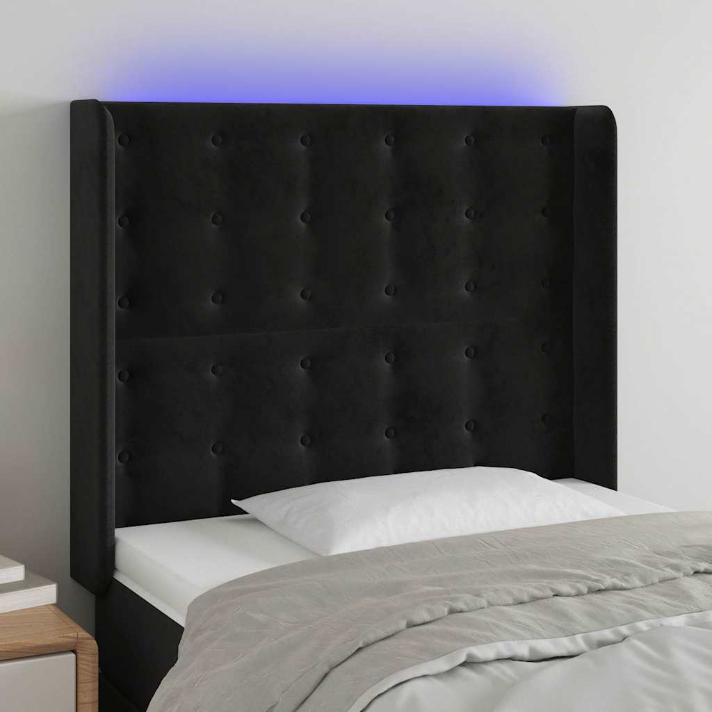 Fekete bársony LED-es fejtámla 93x16x118/128 cm