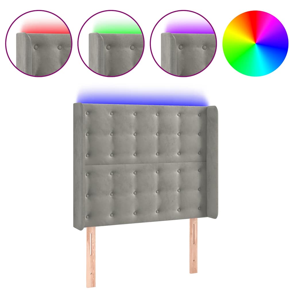 Világosszürke bársony LED-es fejtámla 103x16x118/128 cm 2
