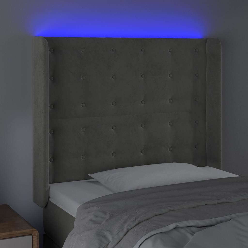 Világosszürke bársony LED-es fejtámla 103x16x118/128 cm 4