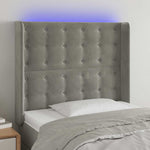 Világosszürke bársony LED-es fejtámla 103x16x118/128 cm