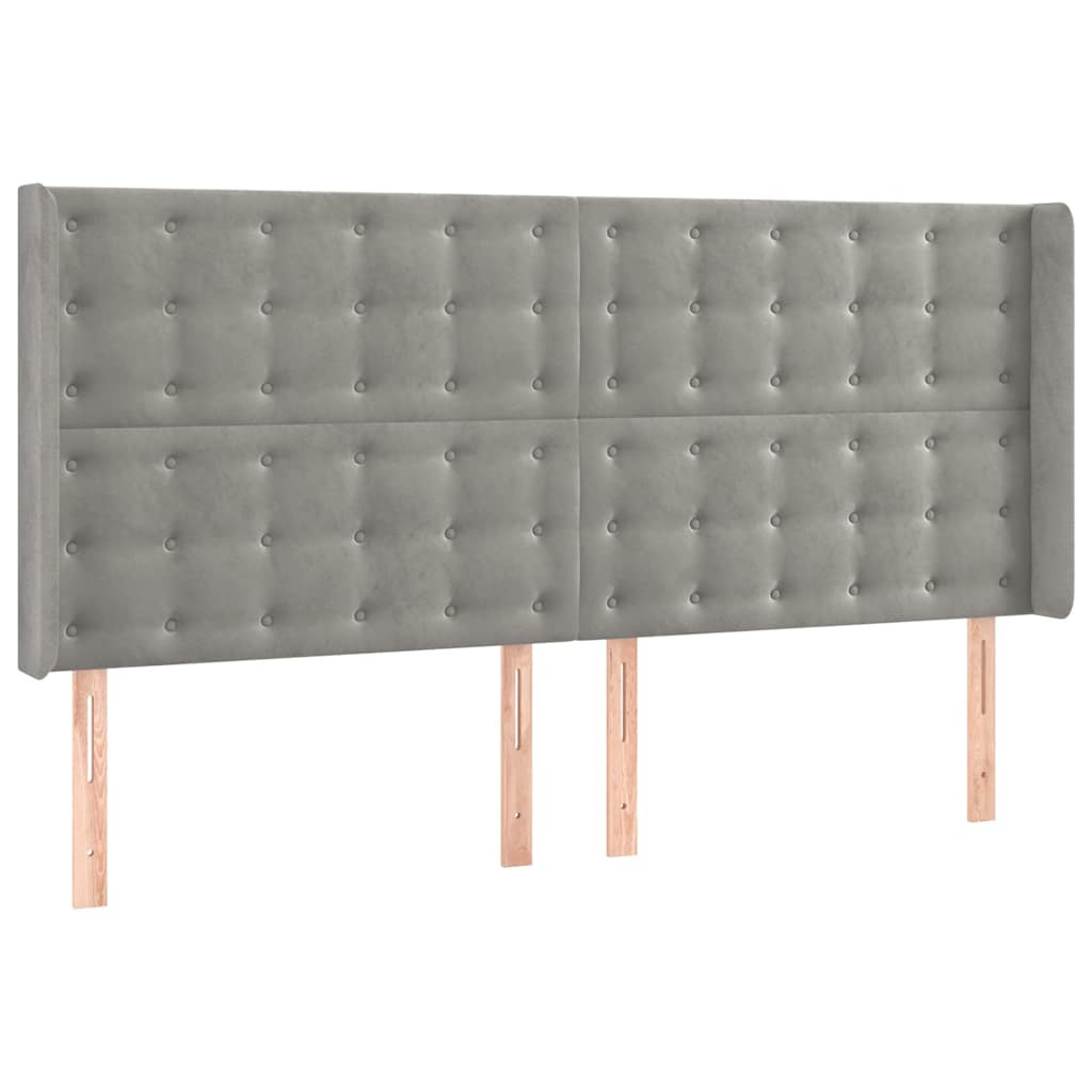 Világosszürke bársony LED-es fejtámla 163x16x118/128 cm 3