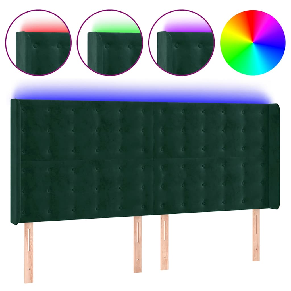 Sötétzöld bársony LED-es fejtámla 163x16x118/128 cm 2