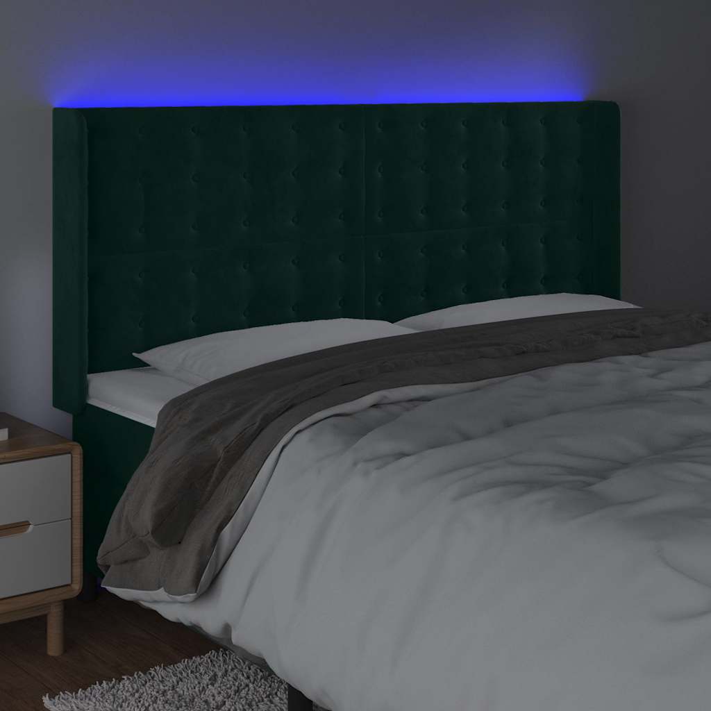 Sötétzöld bársony LED-es fejtámla 163x16x118/128 cm 4