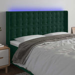 Sötétzöld bársony LED-es fejtámla 163x16x118/128 cm