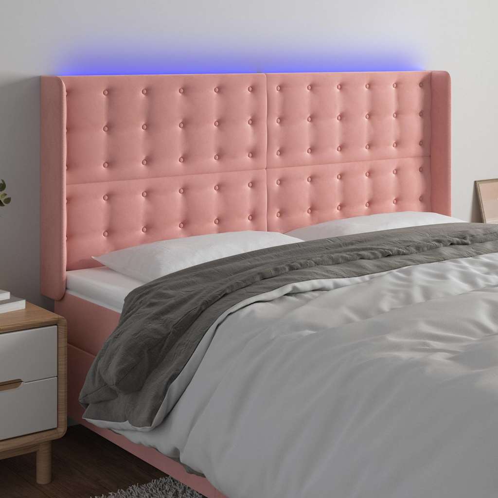 Rózsaszín bársony LED-es fejtámla 163x16x118/128 cm