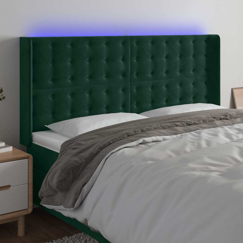 Sötétzöld bársony LED-es fejtámla 183x16x118/128 cm