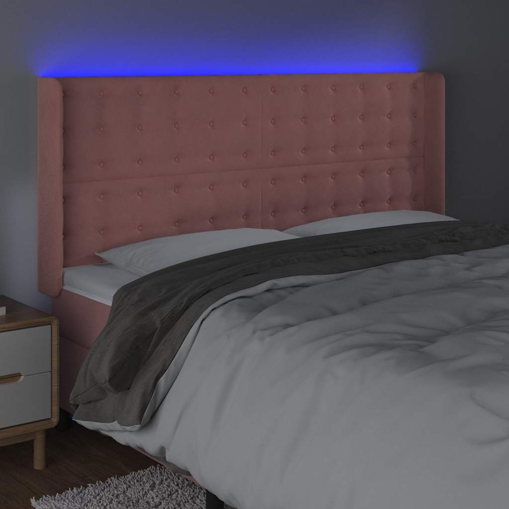 Rózsaszín bársony LED-es fejtámla 203x16x118/128 cm 4