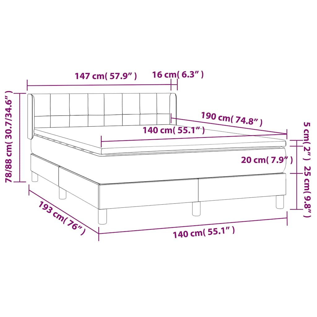 Fekete szövet rugós ágy matraccal 140 x 190 cm 7