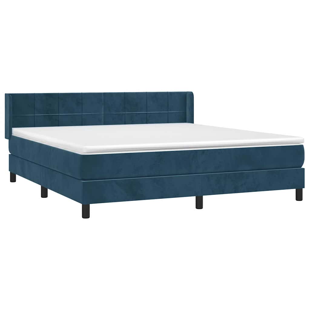 Sötétkék bársony rugós ágy matraccal 160x200 cm 3