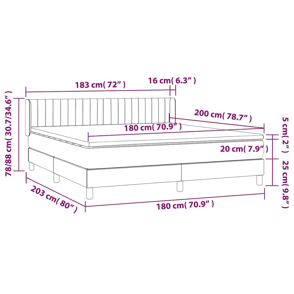 Világosszürke bársony rugós ágy matraccal 180x200 cm 7