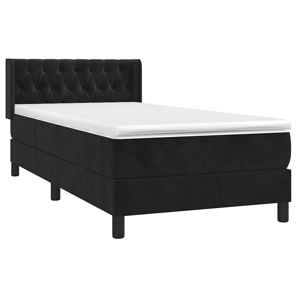 Fekete bársony rugós ágy matraccal 100 x 200 cm 3