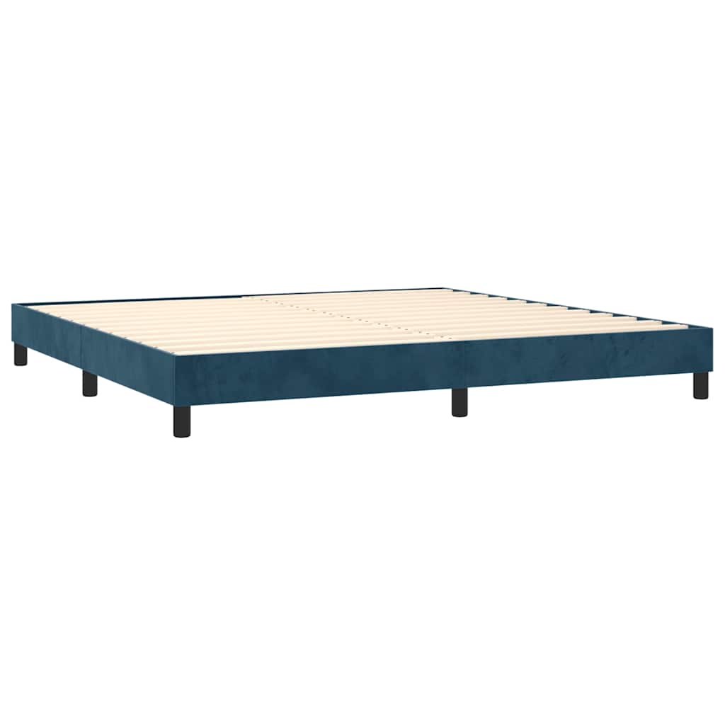Sötétkék bársony rugós ágy matraccal 200x200 cm 4