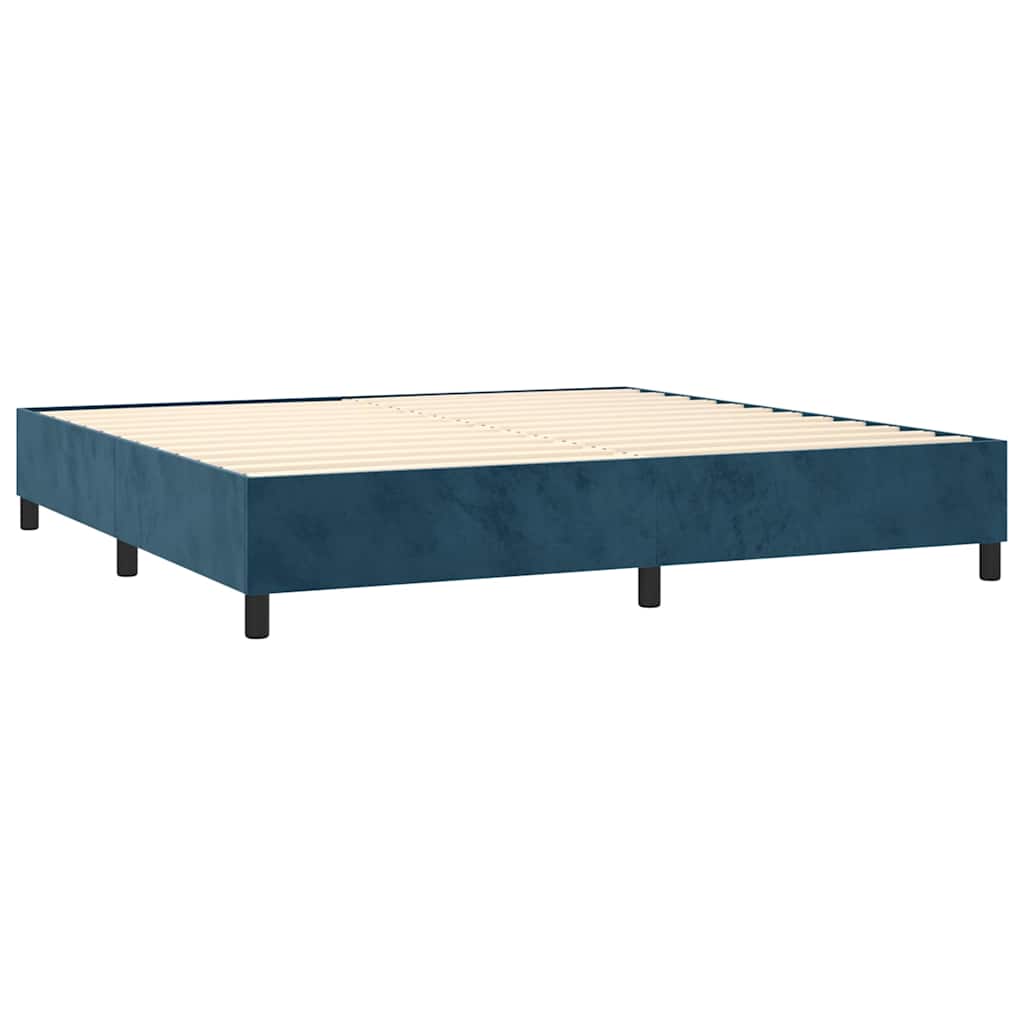 Sötétkék bársony rugós ágy matraccal 200x200 cm 4
