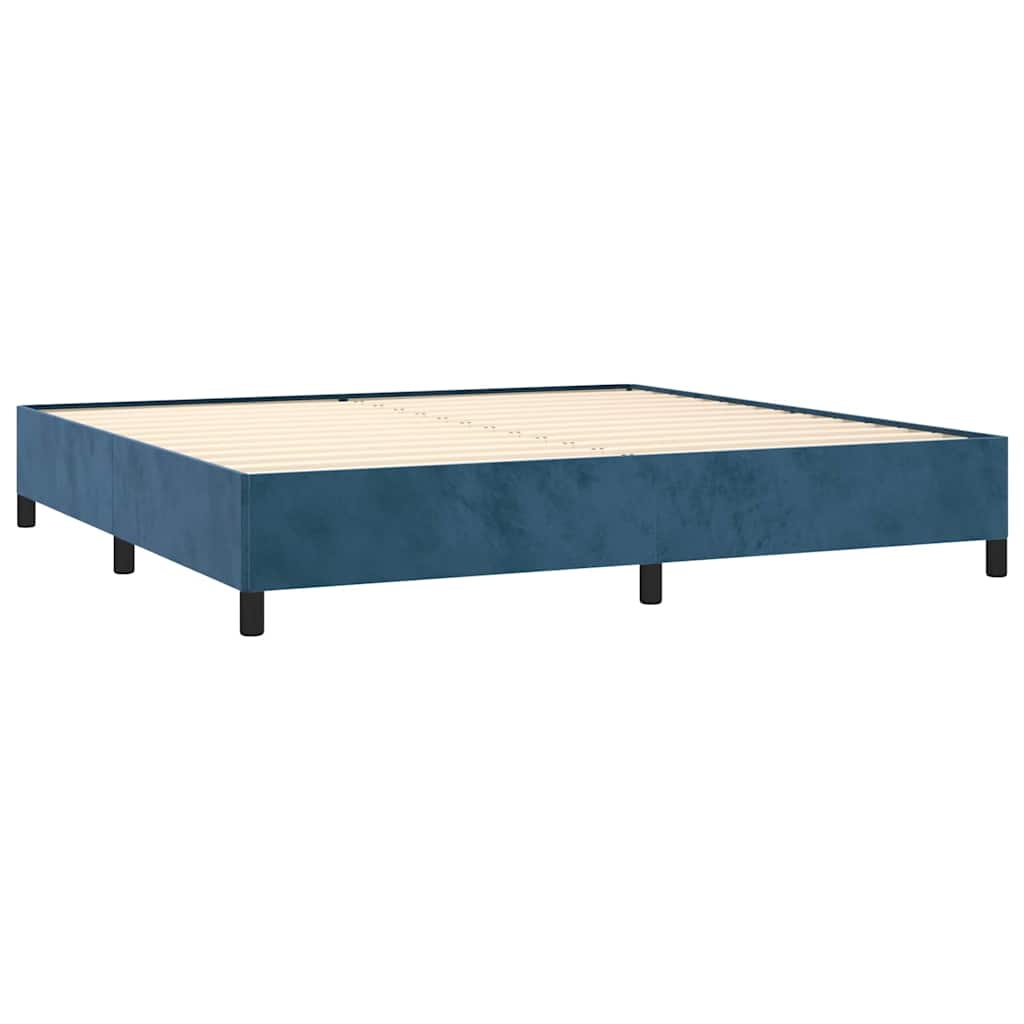 Sötétkék bársony rugós ágy matraccal 200x200 cm 4