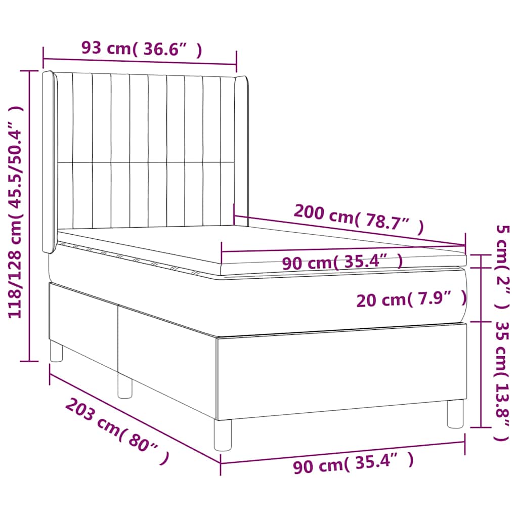 Rózsaszín bársony rugós ágy matraccal 90 x 200 cm 7