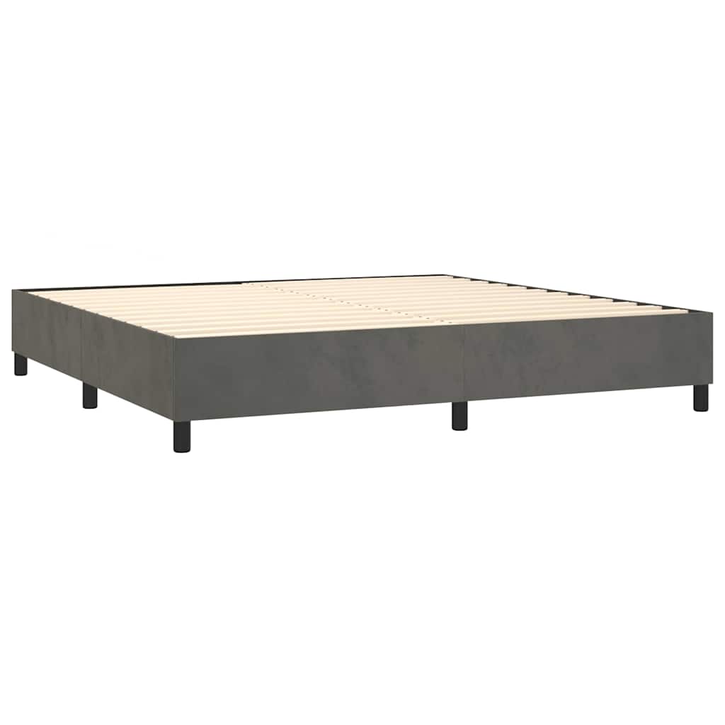 Sötétszürke bársony rugós ágy matraccal 200x200 cm 4
