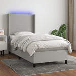 Világosszürke szövet rugós és LED-es ágy matraccal 90x190 cm