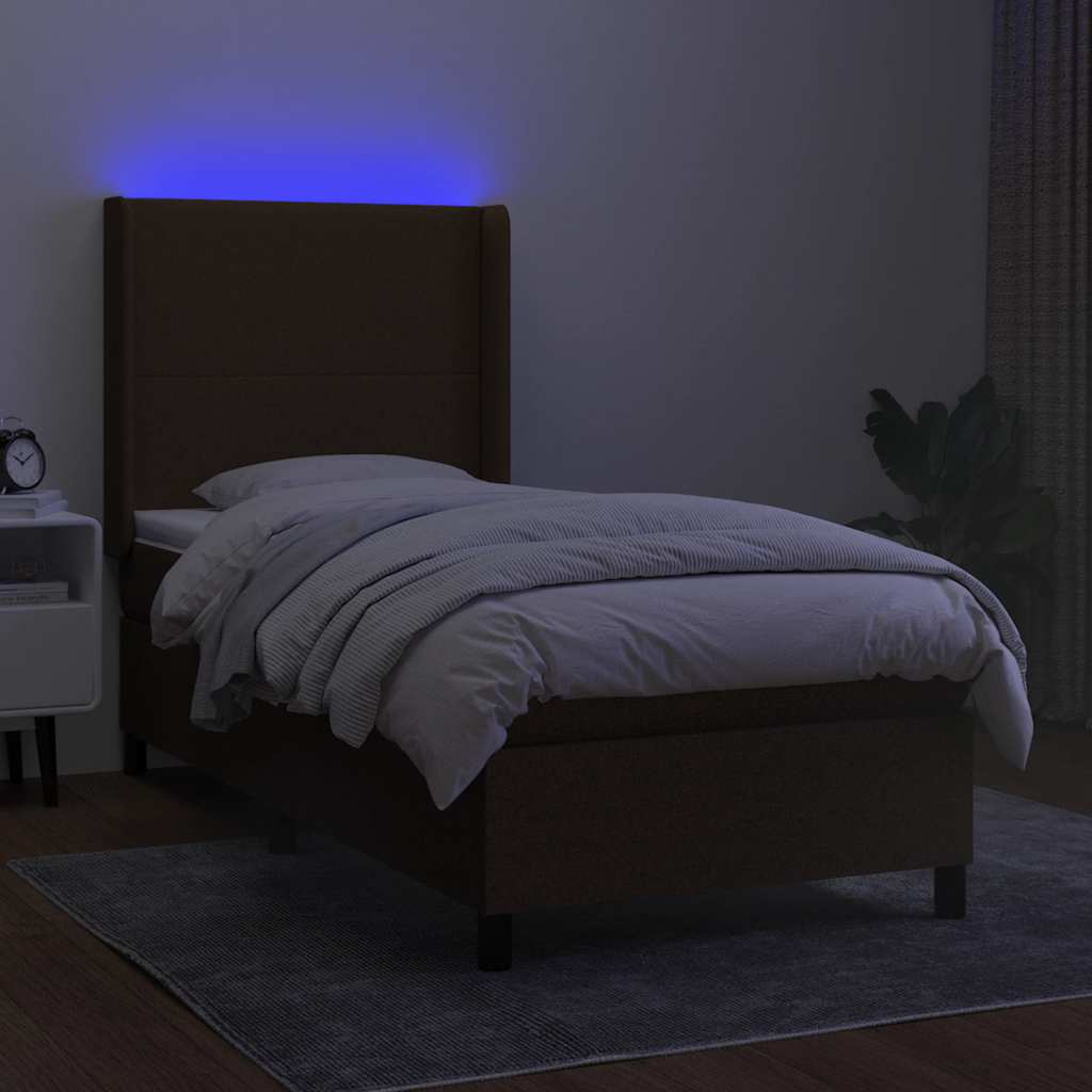 Barna szövet rugós és LED-es ágy matraccal 90x190 cm 3