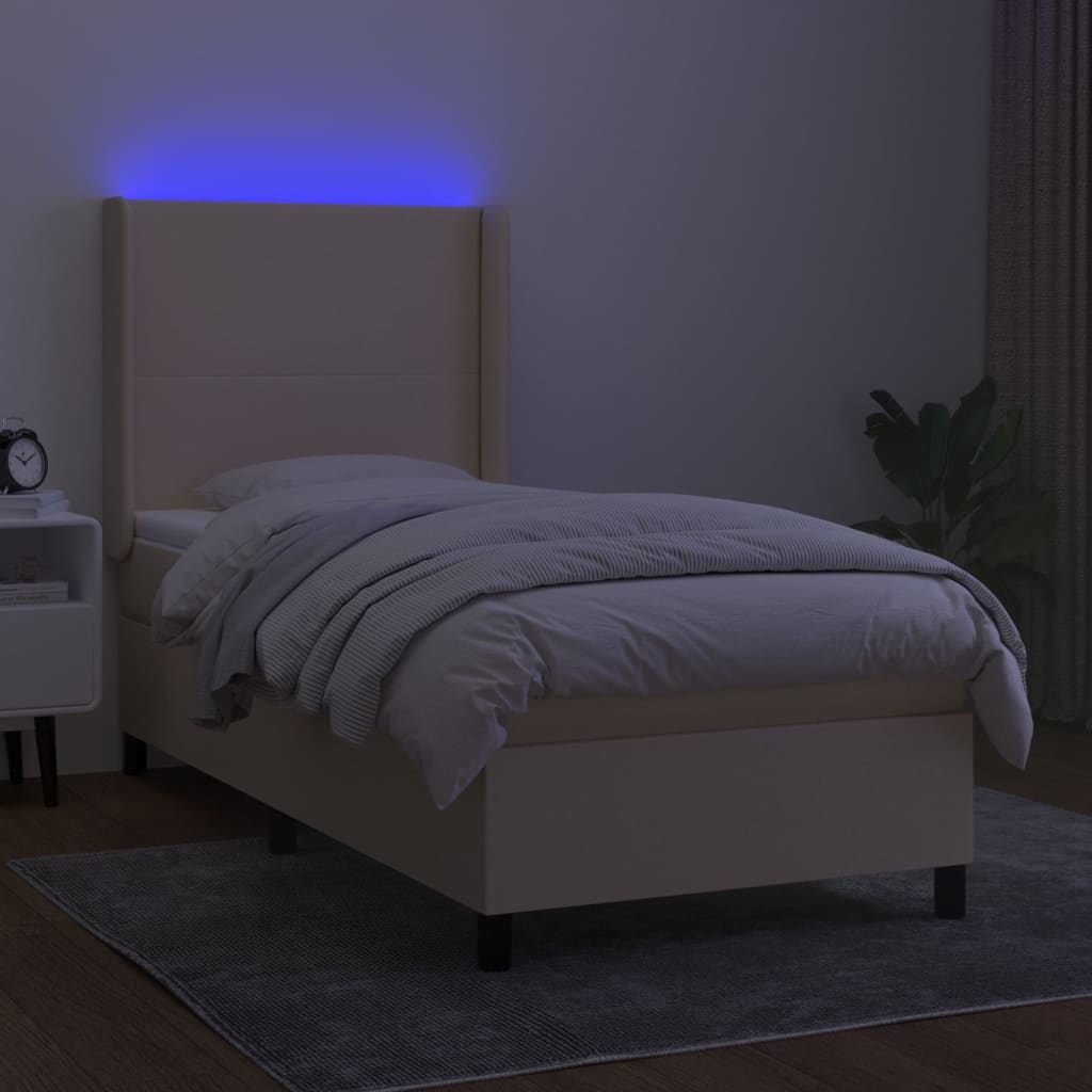 Krémszínű szövet rugós és LED-es ágy matraccal 90x190 cm 3