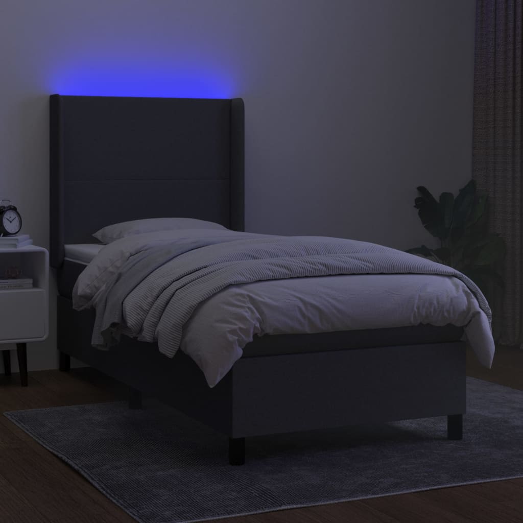 Sötétszürke szövet rugós és LED-es ágy matraccal 100x200 cm 3