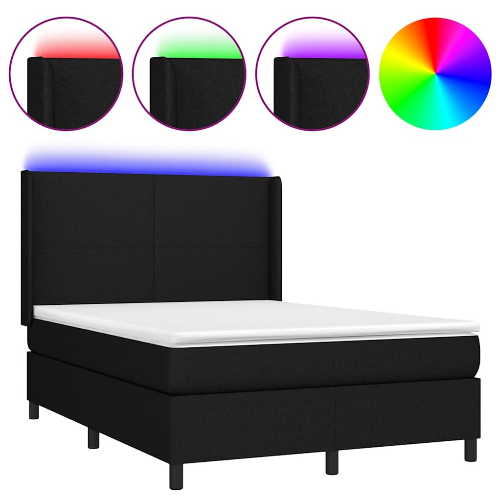 Fekete szövet rugós és LED-es ágy matraccal 140x190 cm 2