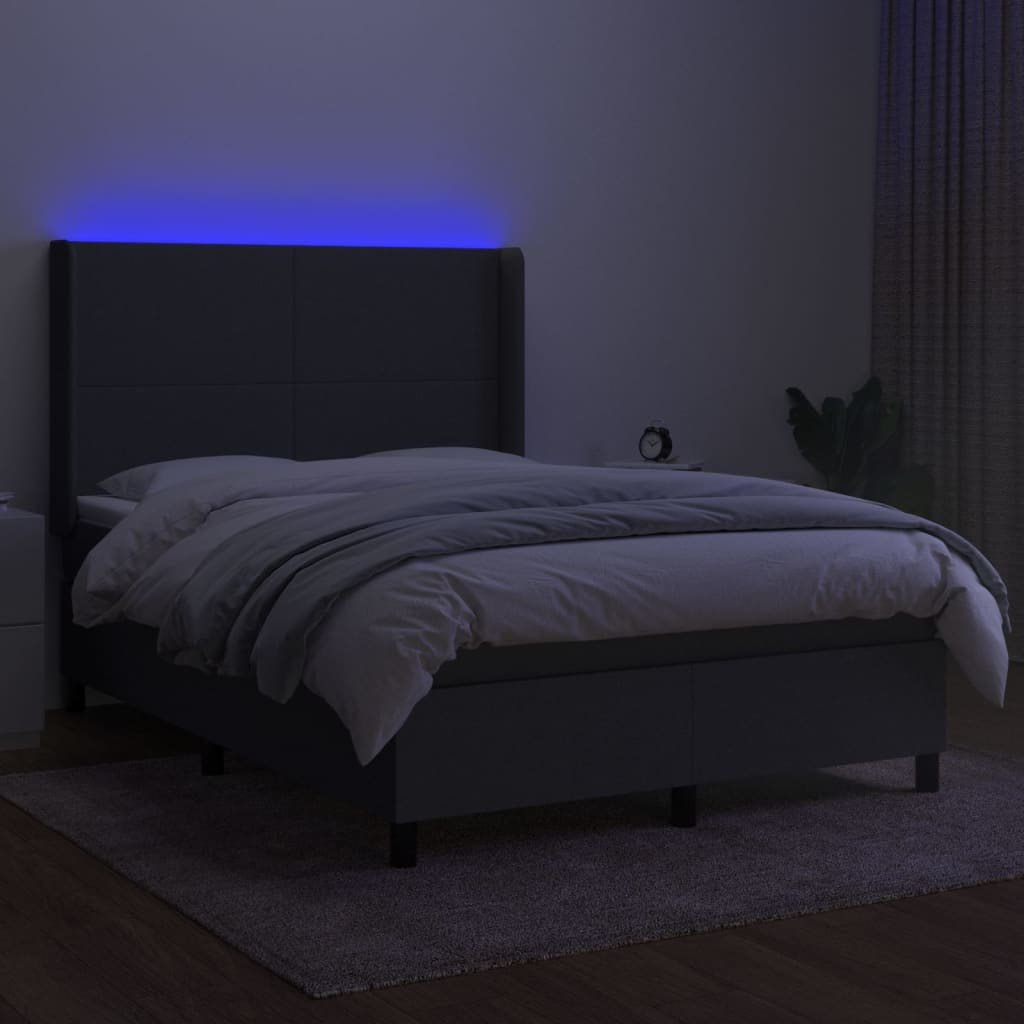 Sötétszürke szövet rugós és LED-es ágy matraccal 140x200 cm 3