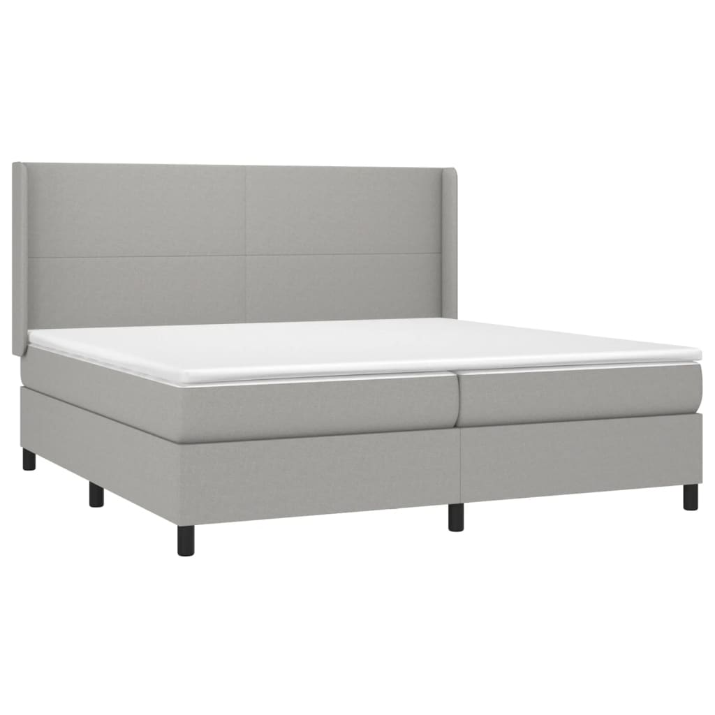 Világosszürke szövet rugós és LED-es ágy matraccal 200x200 cm 4