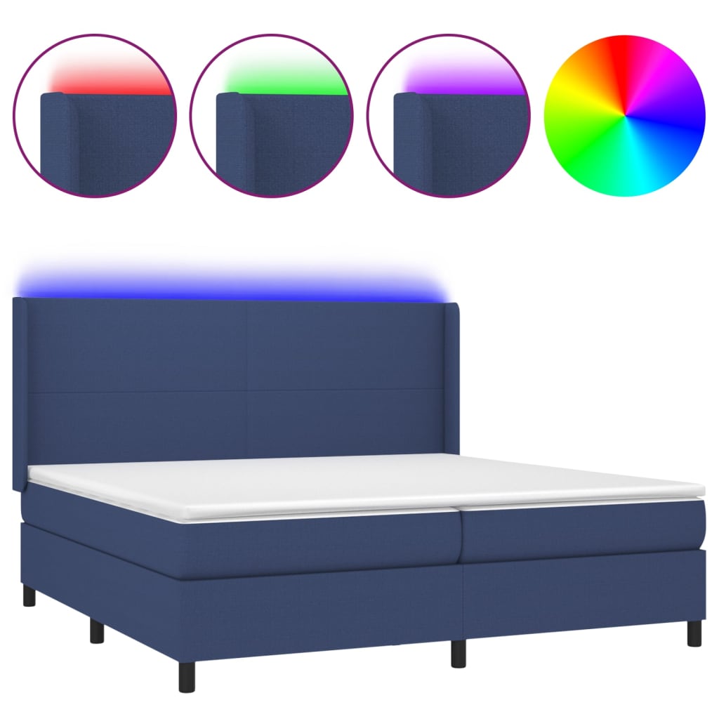 Kék szövet rugós és LED-es ágy matraccal 200 x 200 cm 2