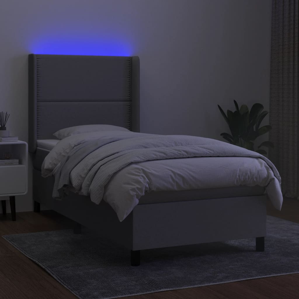 Világosszürke szövet rugós és LED-es ágy matraccal 90x190 cm 3