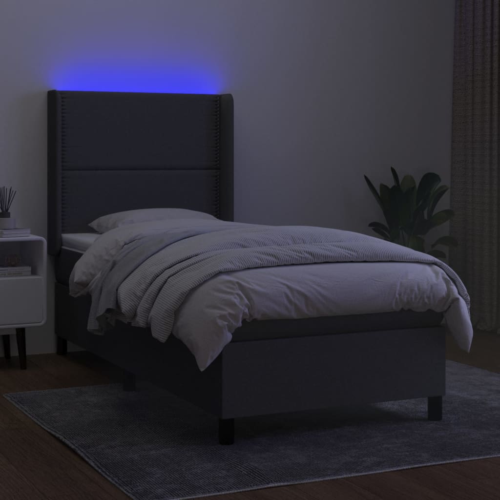 Sötétszürke szövet rugós és LED-es ágy matraccal 90x190 cm 3