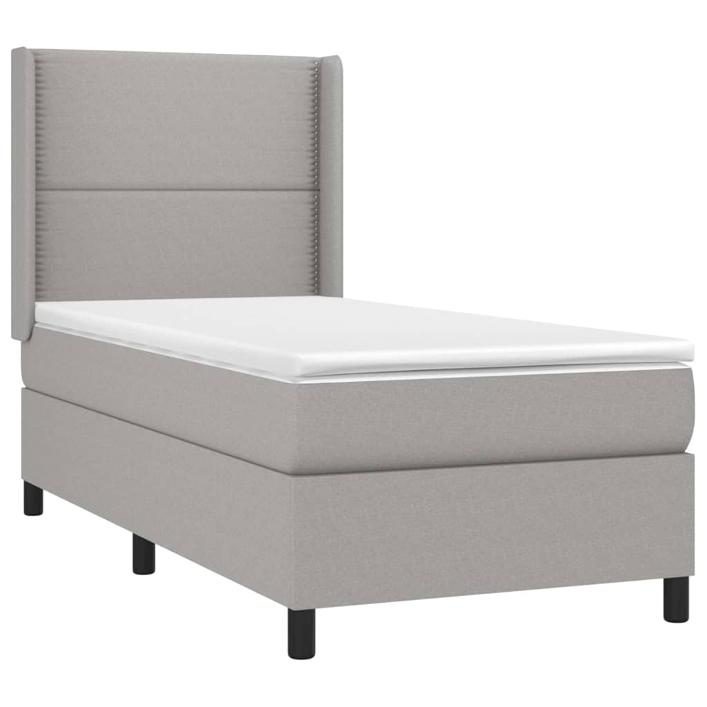 Világosszürke szövet rugós és LED-es ágy matraccal 90x200 cm 4