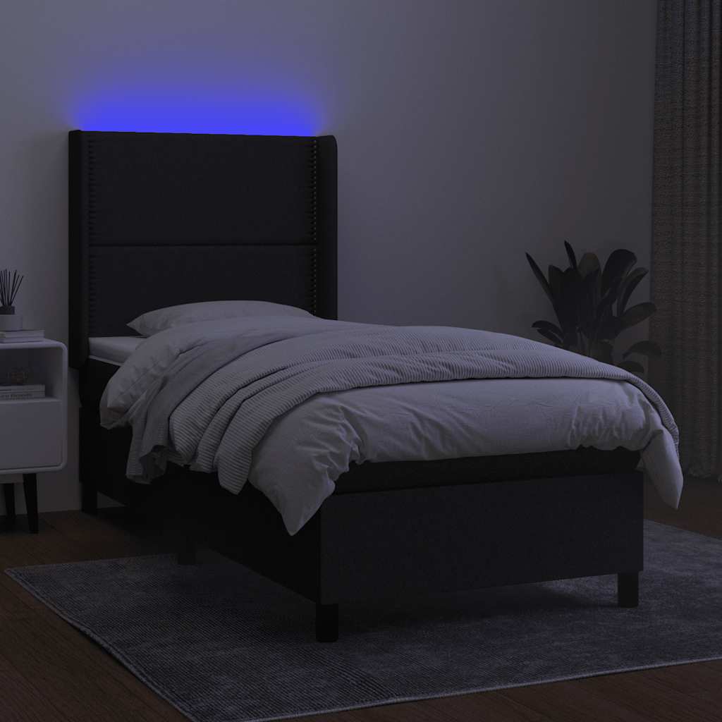Fekete szövet rugós és LED-es ágy matraccal 90x200 cm 3