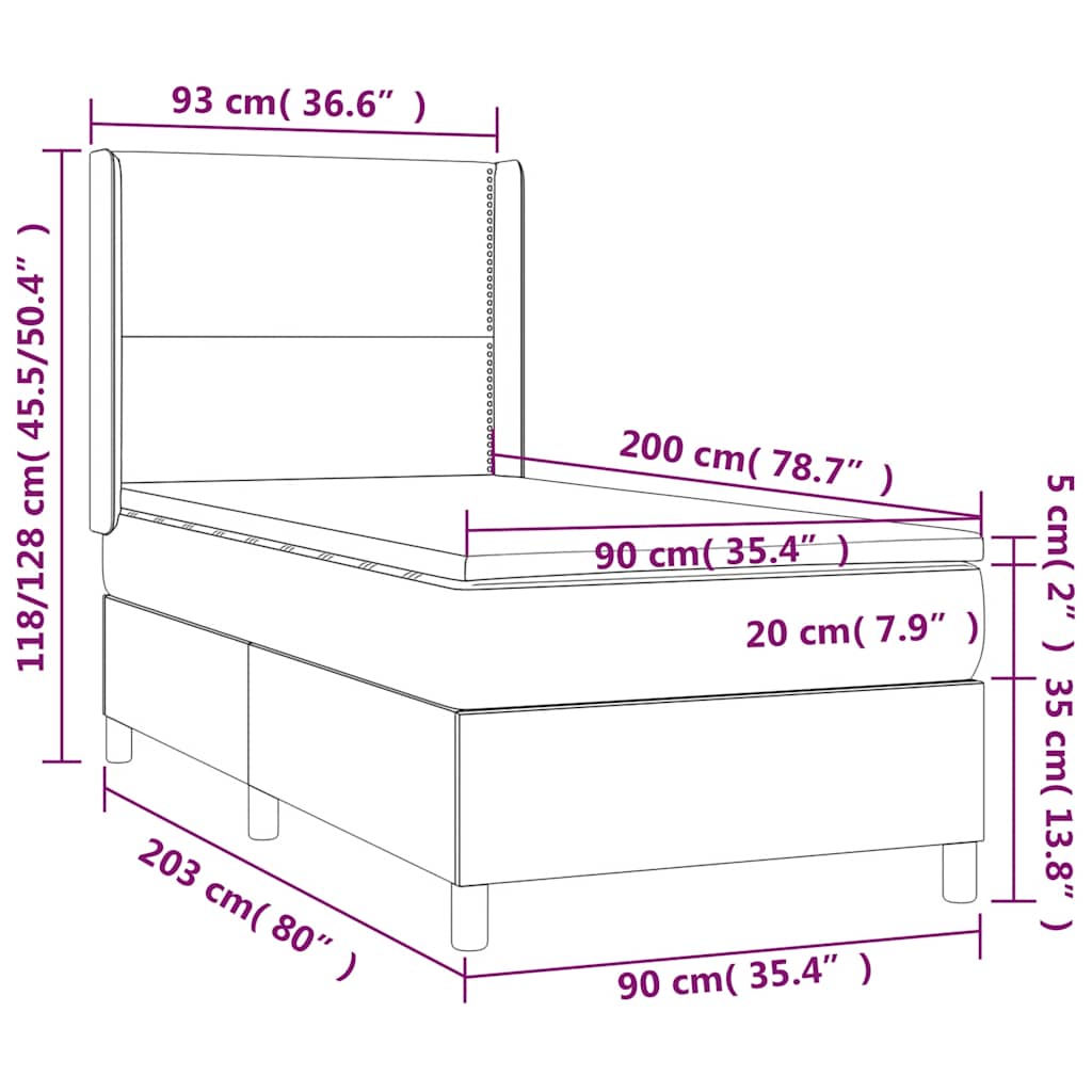 Fekete szövet rugós és LED-es ágy matraccal 90x200 cm 8