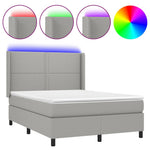 Világosszürke szövet rugós és LED-es ágy matraccal 140x190 cm 2