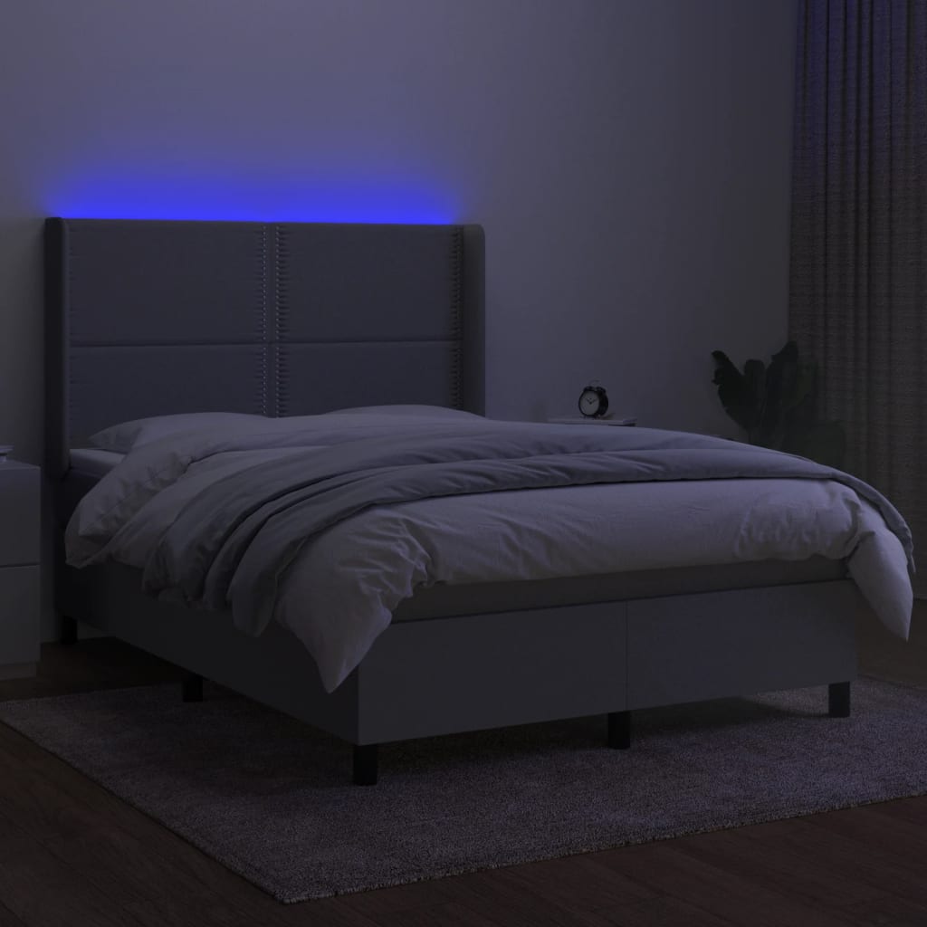 Világosszürke szövet rugós és LED-es ágy matraccal 140x190 cm 3