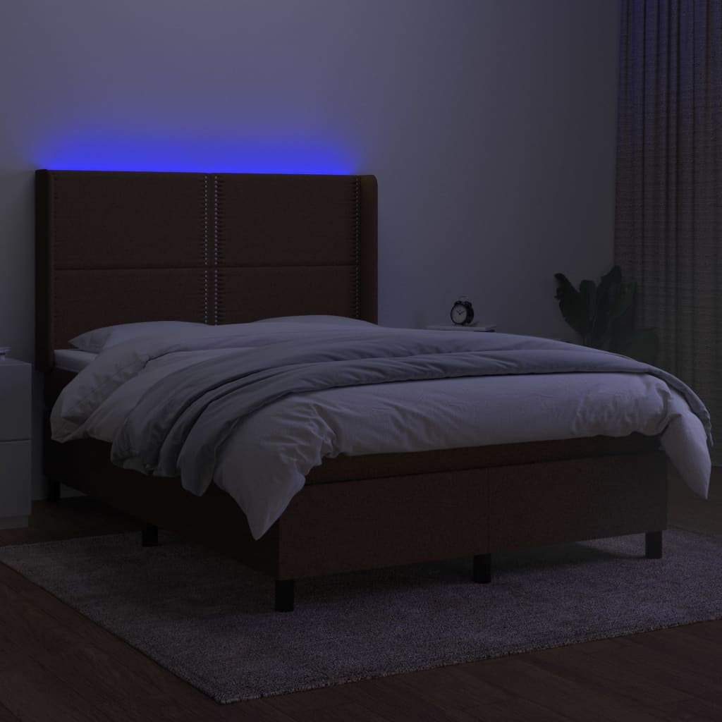 Barna szövet rugós és LED-es ágy matraccal 140x190 cm 3