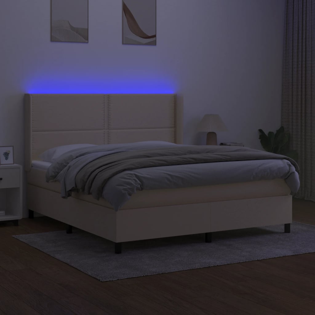 Krémszínű szövet rugós és LED-es ágy matraccal 180 x 200 cm 3
